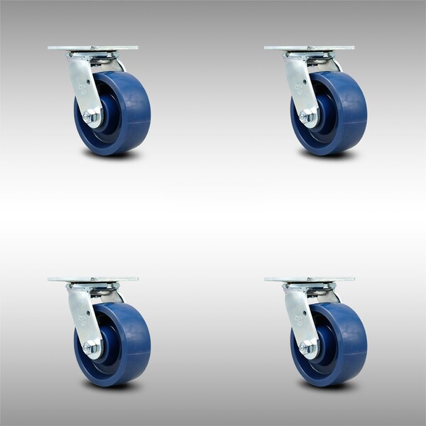 5 Inch Stainless Steel Solid Poly Wheel Swivel Caster Set with Ball Bearings SCC